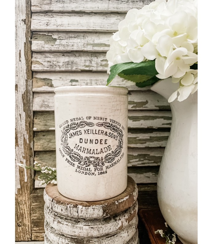 Antique English- James Keiller Dundee Marmalade 2# thin Ironstone crock - Creamy White/Crazed
